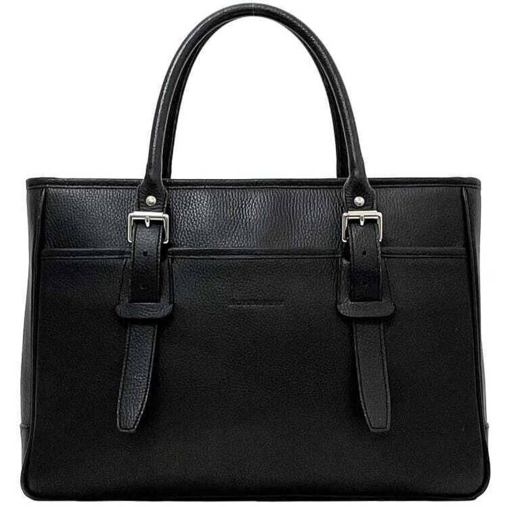 Burberry Business Bag Black Leather Briefcase Tote Zipper Checkered